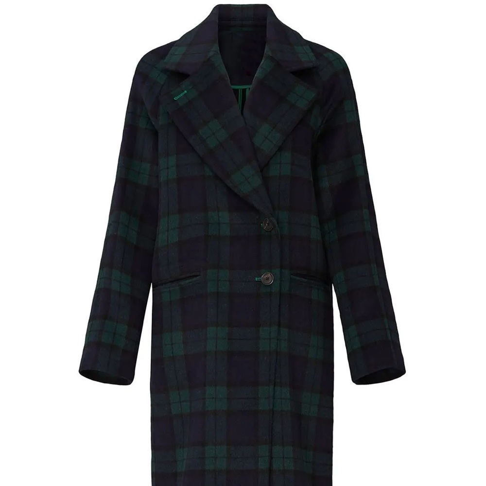 Avec Les Filles black and green tartan plaid coat. Size L